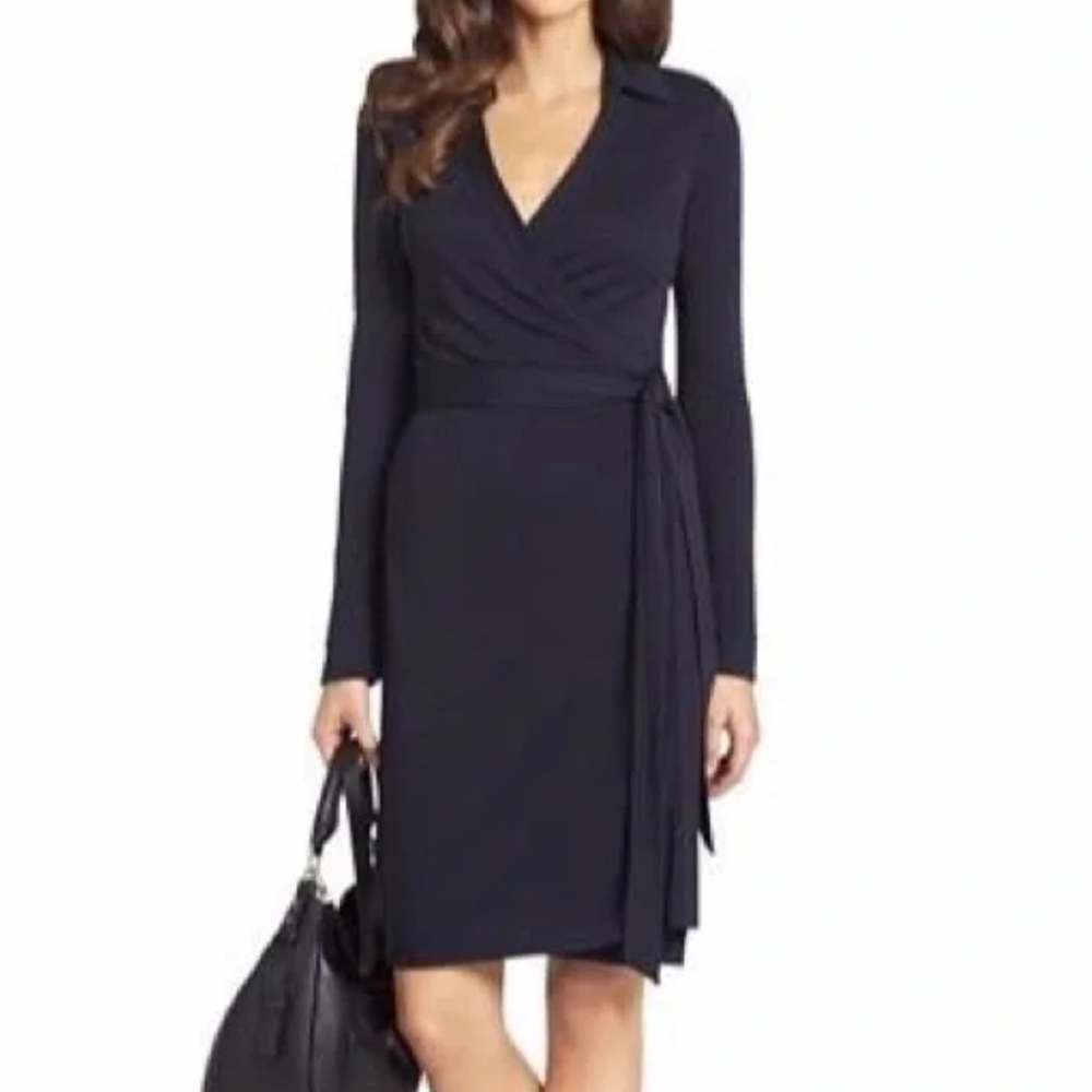 NWT Diane Von Furstenberg New Jeanne Two Matte Jersey Wrap Dress, Navy Size 8